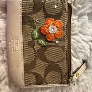 Coach Tan and Orange Floral Wristlet